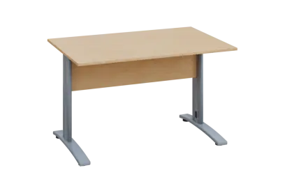 EPK 28 - 12 stůl kancelářský, kovová podnož stříbrná, deska 25 mm, široký 1200 mm, bříza irská